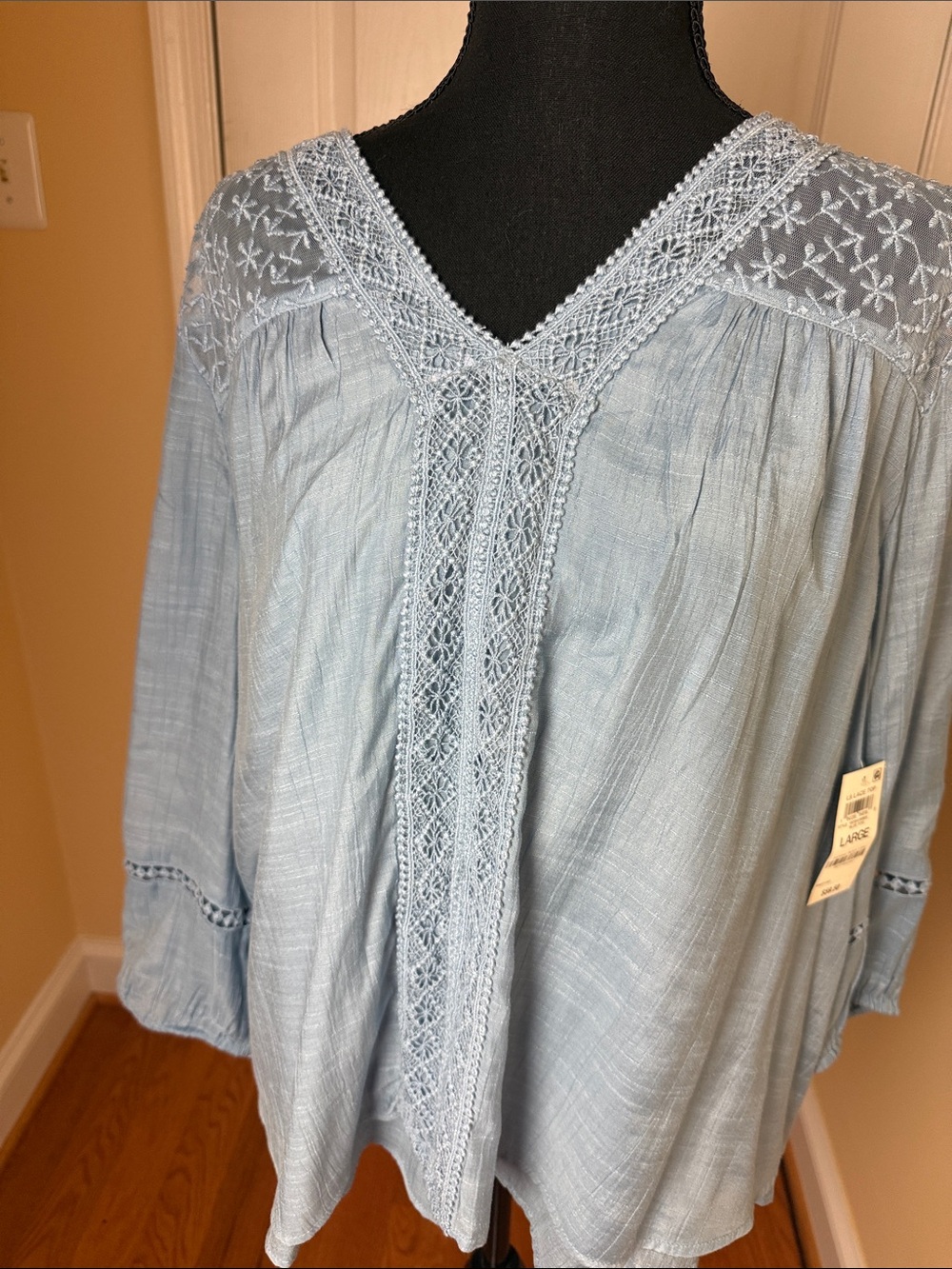 Style & Co. Light Blue Embroidered V-Neck Tunic